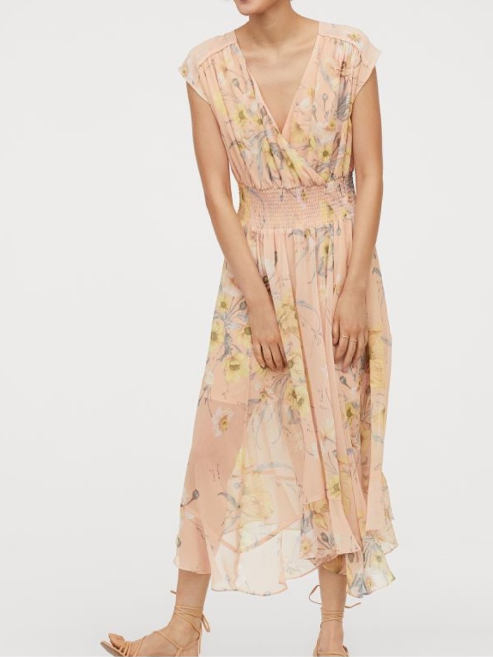NWT H&M Conscious Floral Semi Sheer Flowy Floral Midi Dress Size 6 - Picture 3 of 9